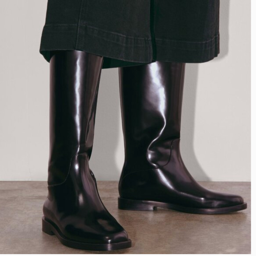 Everlane Riding Boots 7 Black NWT Leather Tall Knee High Equestrian Academia - Picture 3 of 8